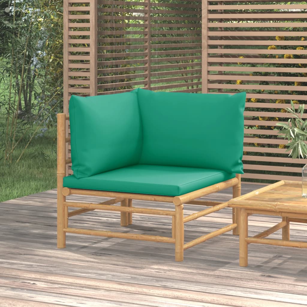 NNEVL Garden Corner Sofa with Green Cushions Bamboo