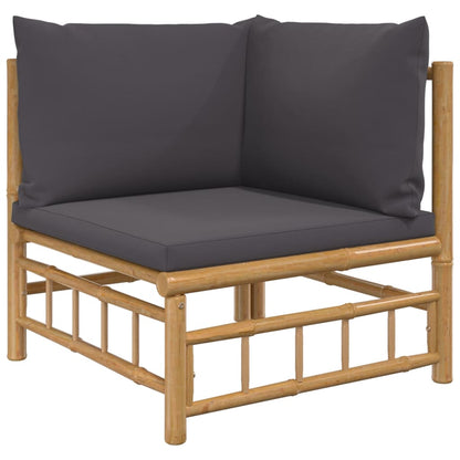 NNEVL Garden Corner Sofa with Dark Grey Cushions Bamboo