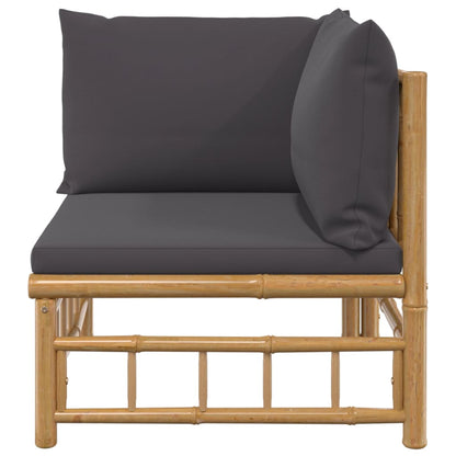 NNEVL Garden Corner Sofa with Dark Grey Cushions Bamboo