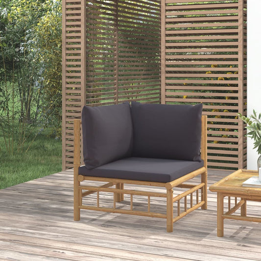 NNEVL Garden Corner Sofa with Dark Grey Cushions Bamboo