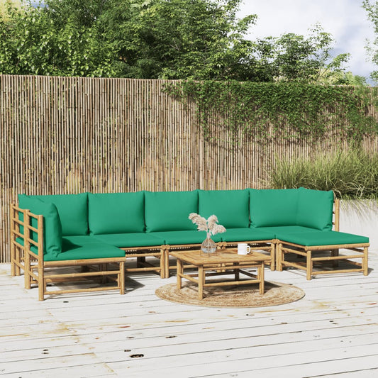 NNEVL 8 Piece Garden Lounge Set with Green Cushions  Bamboo