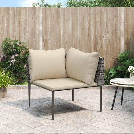 NNEVL Garden Corner Sofa with Cushions Grey Poly Rattan