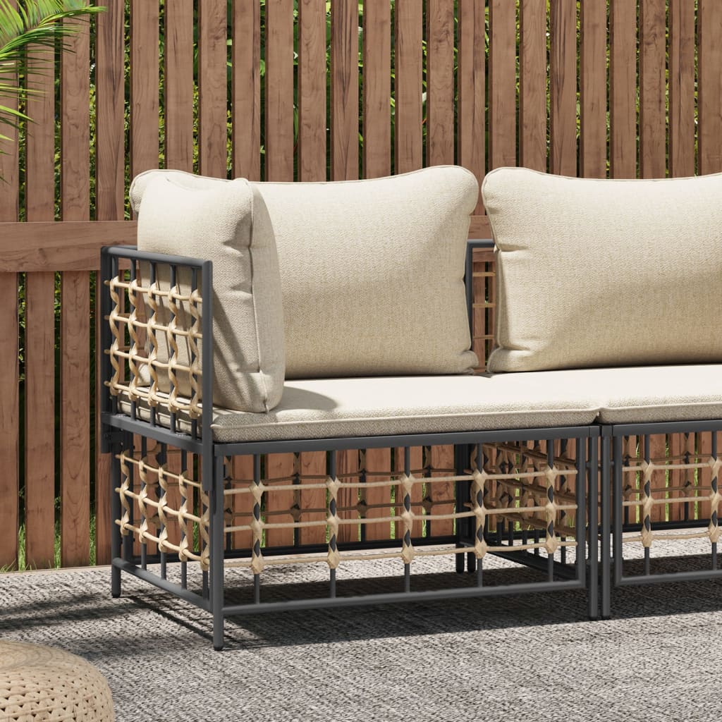 NNEVL Garden Corner Sofa with Beige Cushions Poly Rattan