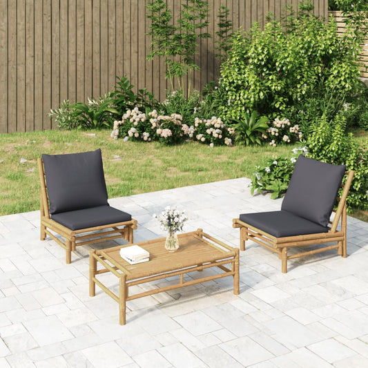 NNEVL Garden Chairs 2 pcs with Dark Grey Cushions Bamboo