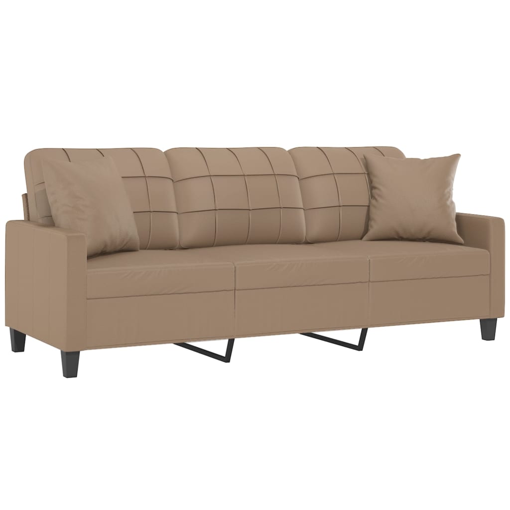 NNEVL 3-Seater Sofa with Throw Pillows Cappuccino 180 cm Faux Leather