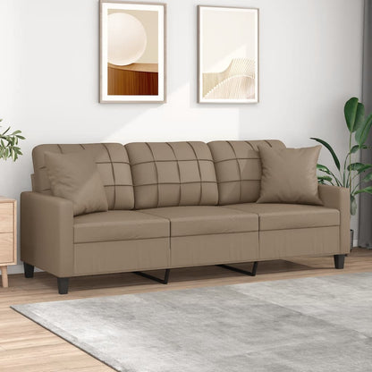 NNEVL 3-Seater Sofa with Throw Pillows Cappuccino 180 cm Faux Leather