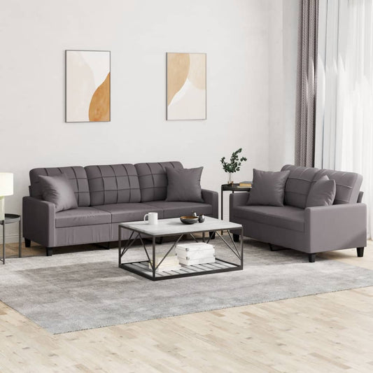 NNEVL 2 Piece Sofa Set with Pillows Grey Faux Leather