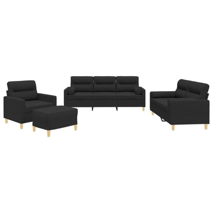 NNEVL 4 Piece Sofa Set with Pillows Black Fabric
