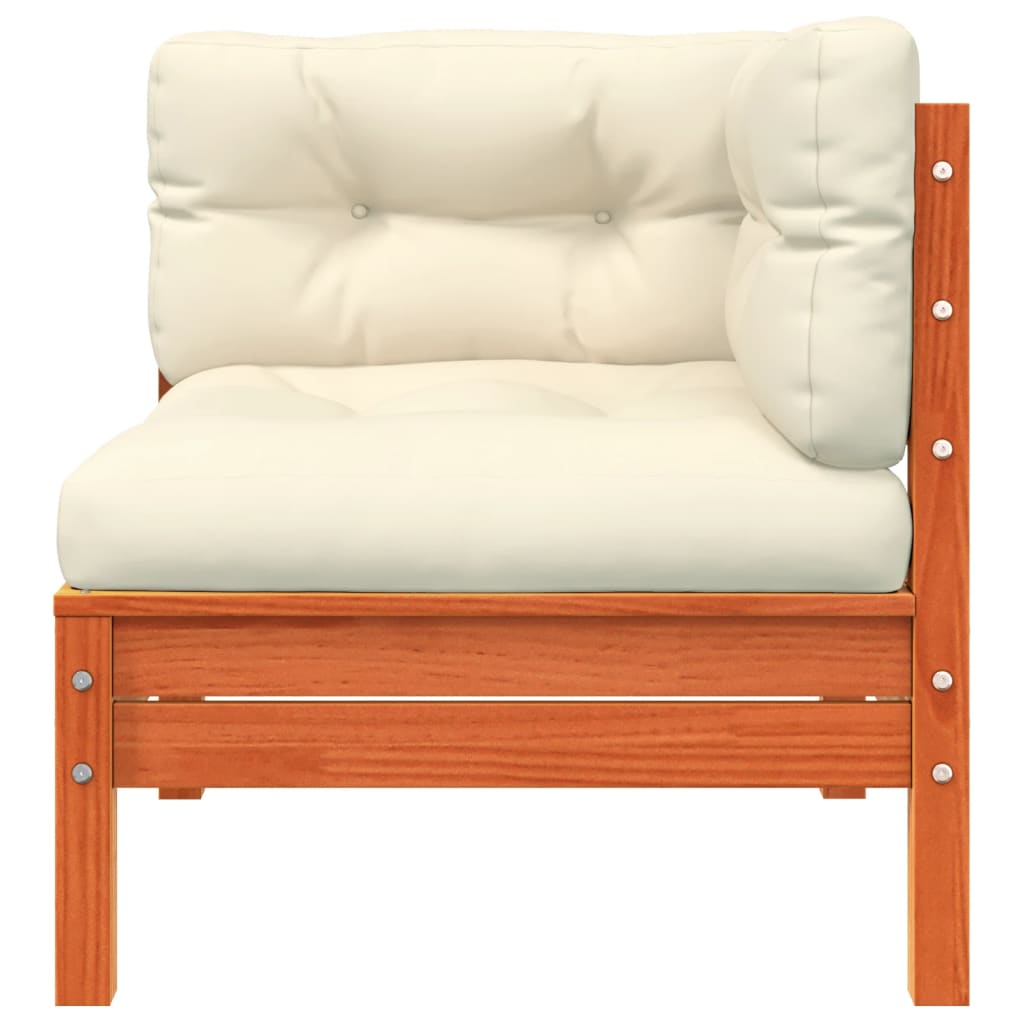 NNEVL Garden Sofa Corner with Cushions Wax Brown Solid Wood Pine