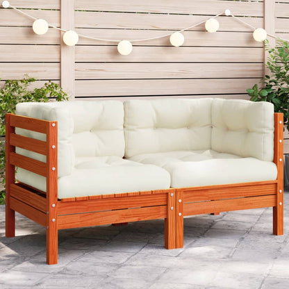NNEVL Garden Sofa Corner with Cushions Wax Brown Solid Wood Pine