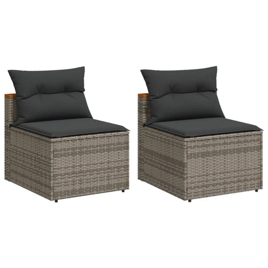 NNEVL Garden Sofas Armless with Cushions 2 pcs Grey Poly Rattan