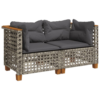 NNEVL Garden Sofas Corner with Cushions 2 pcs Grey Poly Rattan