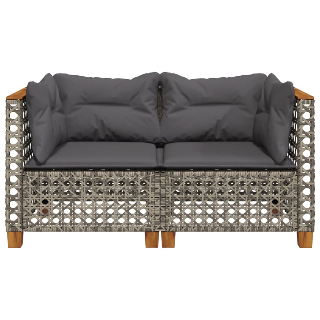 NNEVL Garden Sofas Corner with Cushions 2 pcs Grey Poly Rattan