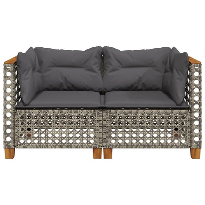 NNEVL Garden Sofas Corner with Cushions 2 pcs Grey Poly Rattan