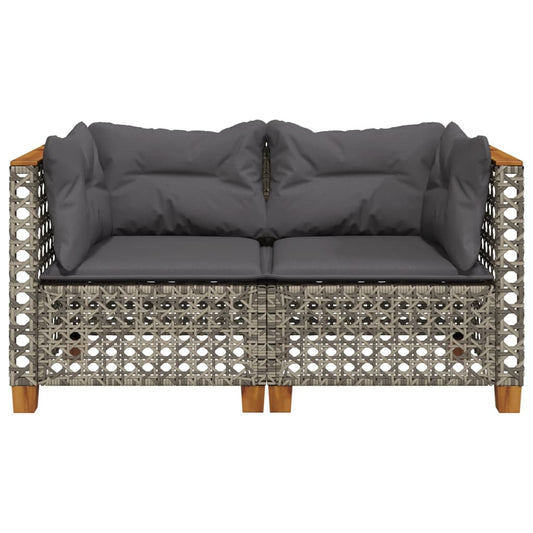 NNEVL Garden Sofas Corner with Cushions 2 pcs Grey Poly Rattan