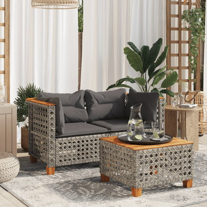 NNEVL Garden Sofas Corner with Cushions 2 pcs Grey Poly Rattan