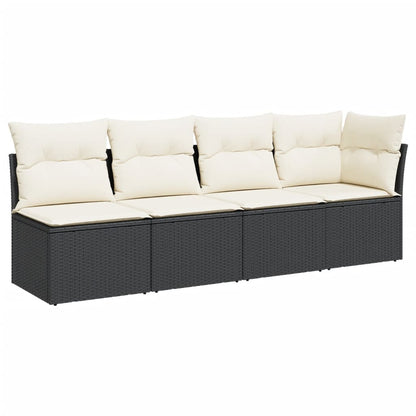 NNEVL Garden Sofa with Cushions 4-Seater Black Poly Rattan