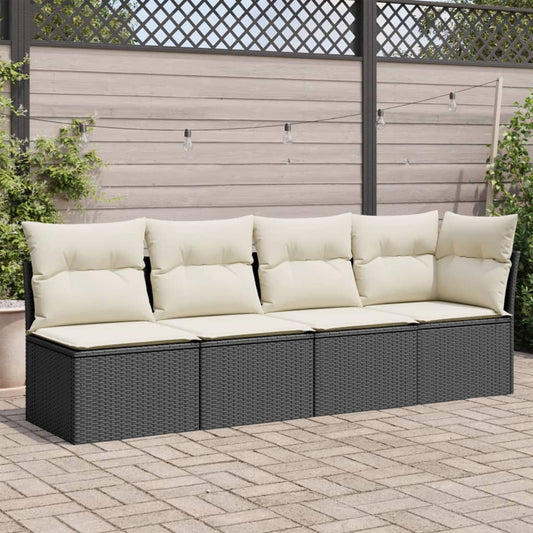NNEVL Garden Sofa with Cushions 4-Seater Black Poly Rattan