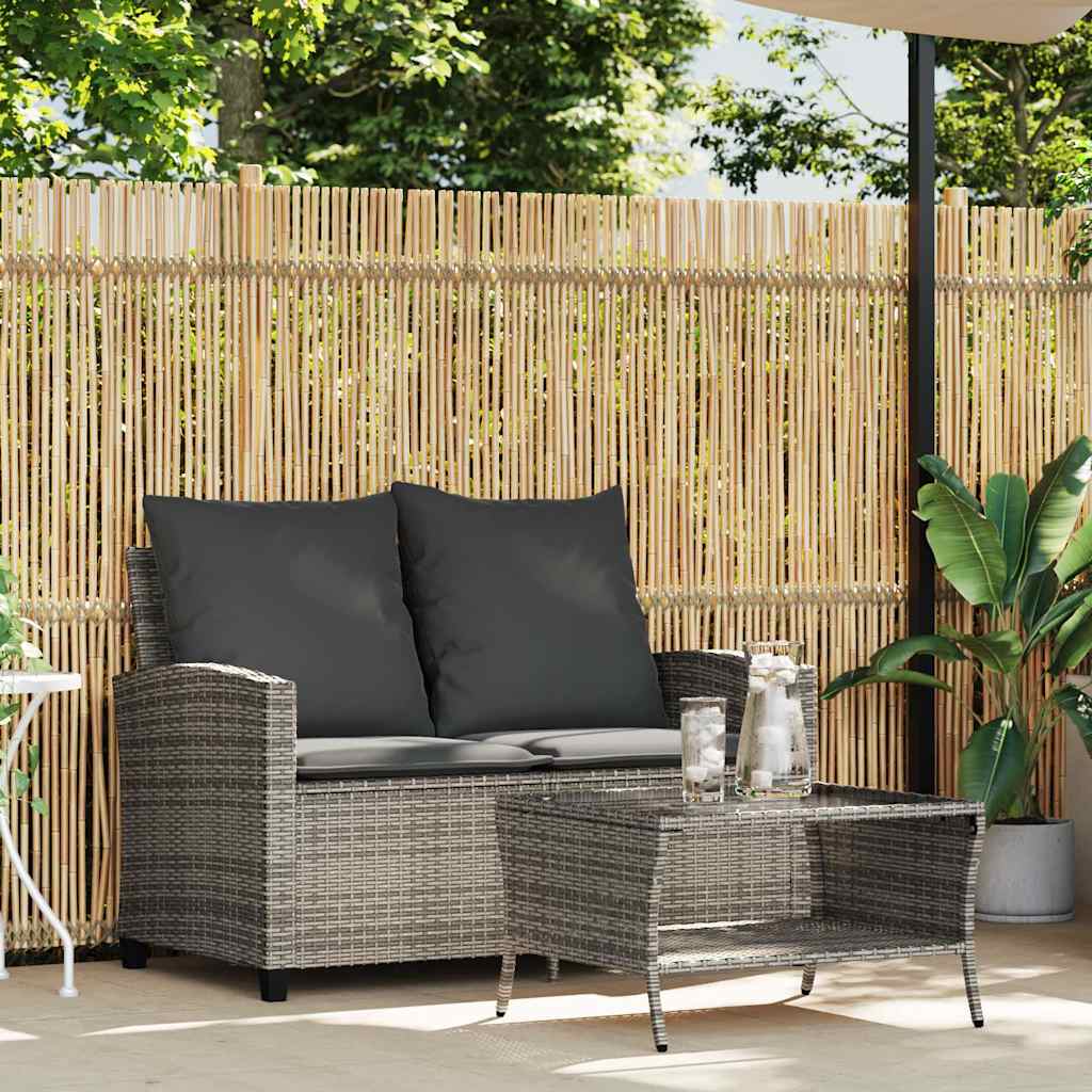 NNEVL Garden Sofa 2-Seater with Cushions&Table Grey Poly Rattan