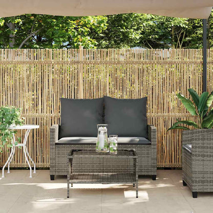 NNEVL Garden Sofa 2-Seater with Cushions&Table Grey Poly Rattan