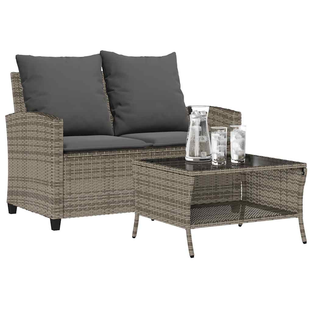 NNEVL Garden Sofa 2-Seater with Cushions&Table Grey Poly Rattan