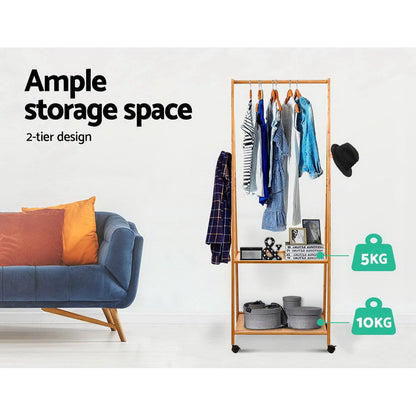 NNEDSZ Bamboo Hanger Stand Wooden Clothes Rack Display Shelf