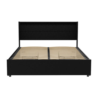 NNEDSZ Artiss Bed Frame Queen Size LED with 4 Drawers Black DUNN