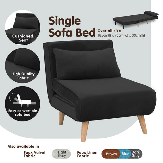 NNEDPE Sarantino Adjustable Chair Single Sofa Bed Faux Velvet - Black