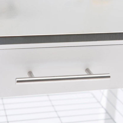 White Stainless Steel Top Kitchen Cart with Drawer and Storage Shelves