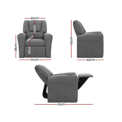 NNEDSZ  Kids Recliner Chair Grey Linen Soft Sofa Lounge Couch Children Armchair