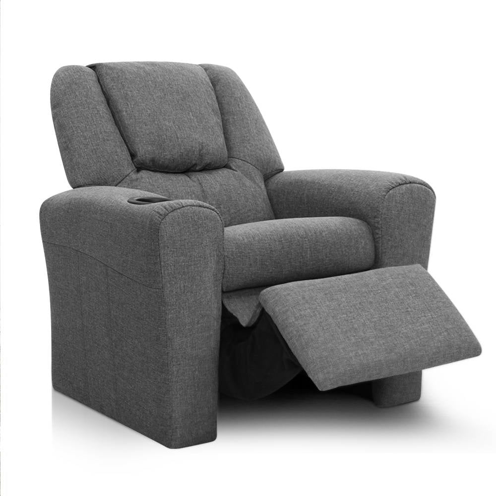 NNEDSZ  Kids Recliner Chair Grey Linen Soft Sofa Lounge Couch Children Armchair