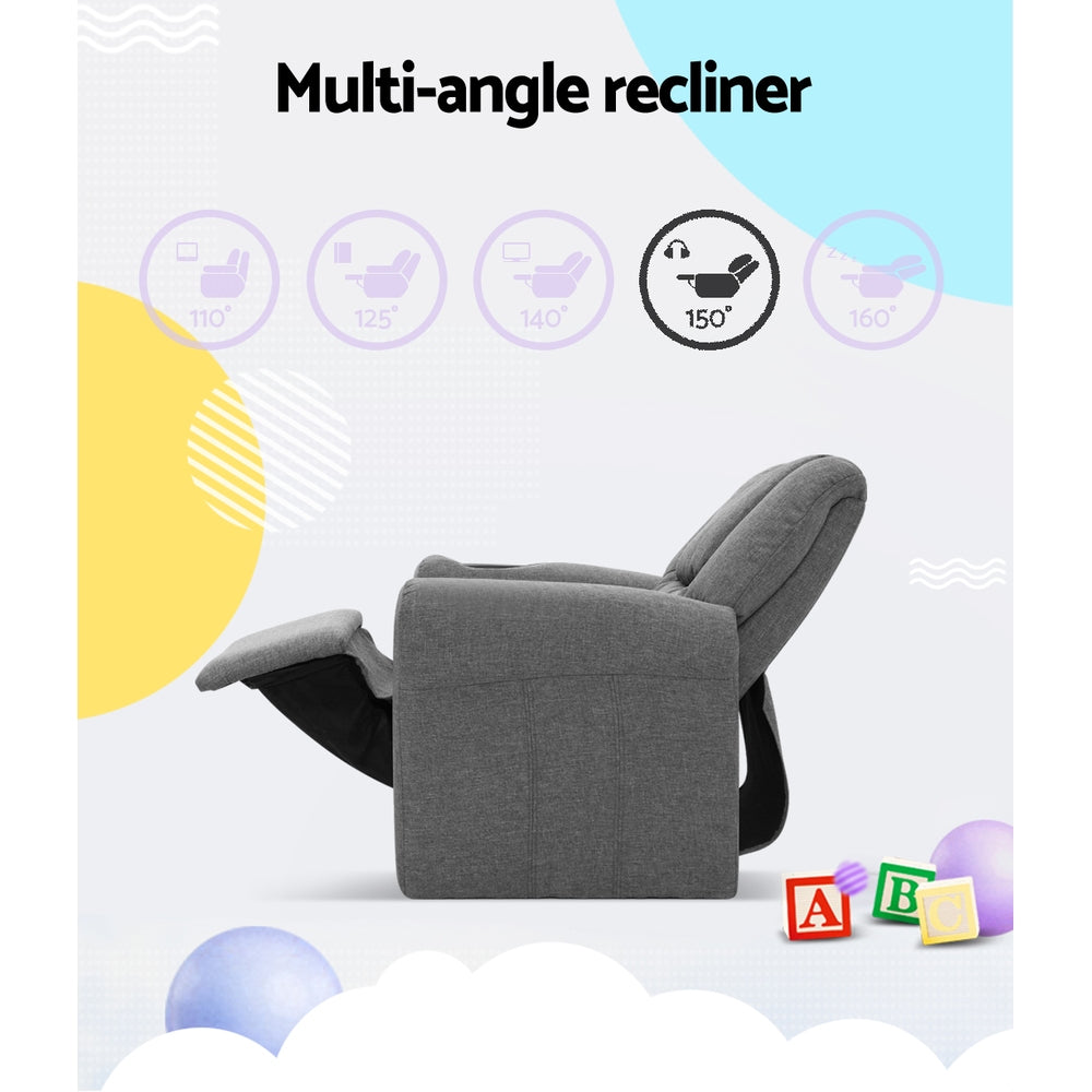 NNEDSZ  Kids Recliner Chair Grey Linen Soft Sofa Lounge Couch Children Armchair