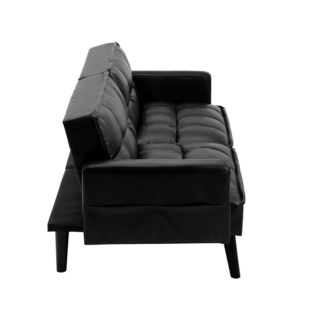 NNEED Sofa Bed Futon Convertible Leather 3-Seater Black