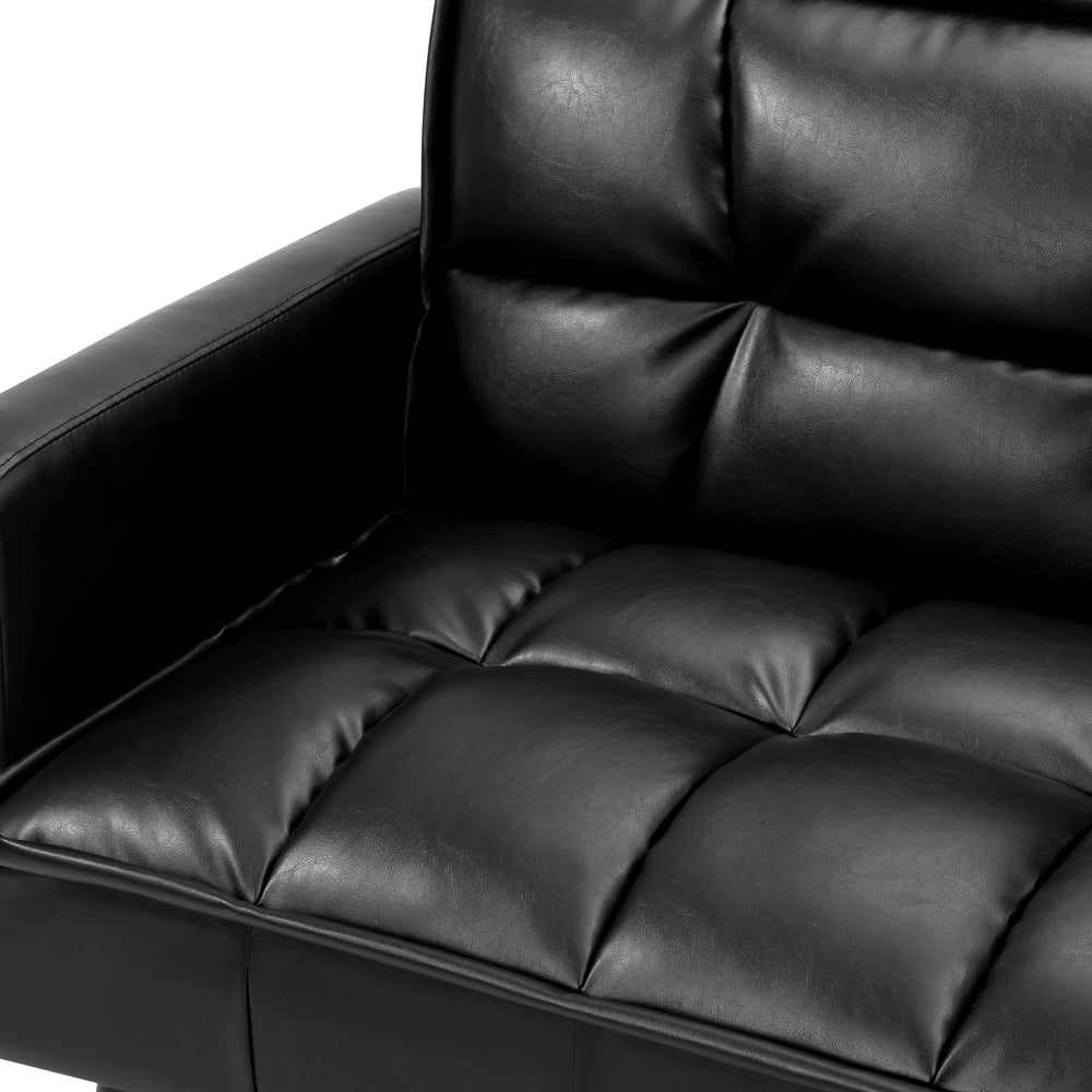 NNEED Sofa Bed Futon Convertible Leather 3-Seater Black