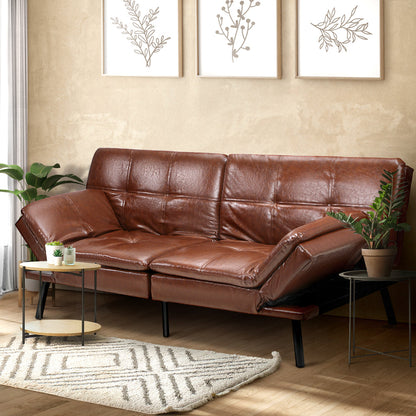NNEED Sofa Bed Convertible Leather 3-Seater Brown