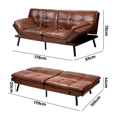 NNEED Sofa Bed Convertible Leather 3-Seater Brown