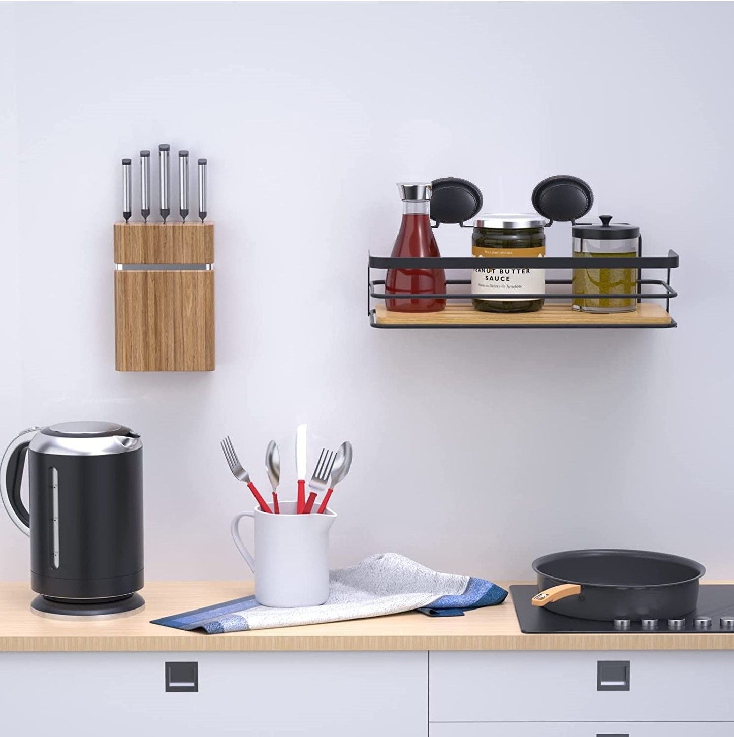 NNEDSZ 2 Pack Rectangular Bamboo Corner Shower Caddy Shelf Basket Rack with Premium Vacuum Suction Cup No-Drilling for Bathroom and Kitchen