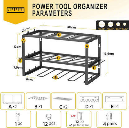 NNEDSZ 40cm Power Tool Organizer 4 Layers Garage Tool Storage Rack Workshop Tool Shelf Drill Pliers Hammer Rack