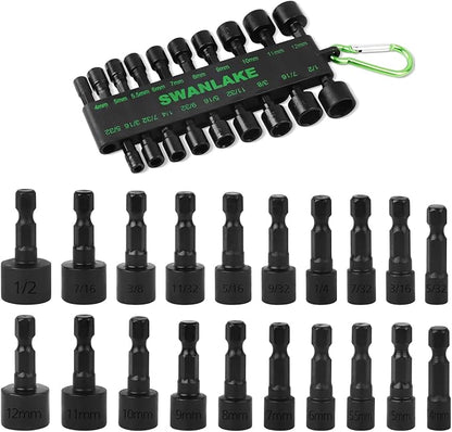 NNEDSZ GARDEN TOOLS (letter with no tracking)20PCS Power Nut Driver Set for Impact Drill, 1/4” Hex Head Drill Bit SAE and Metric