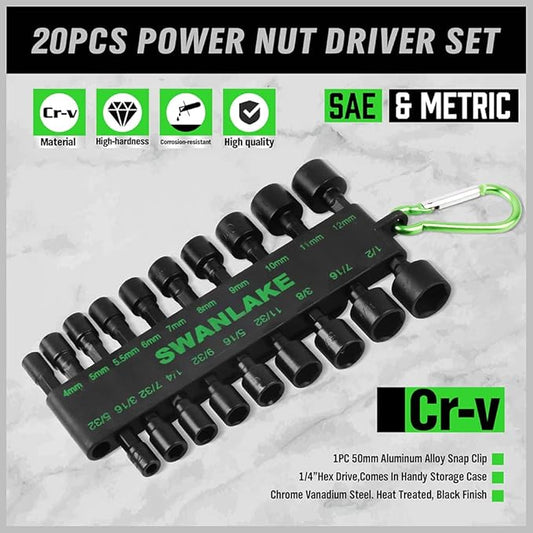 NNEDSZ GARDEN TOOLS (letter with no tracking)20PCS Power Nut Driver Set for Impact Drill, 1/4” Hex Head Drill Bit SAE and Metric