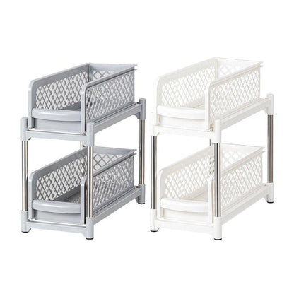 Bathroom Kitchen Sink Storage Rack Drawer Plastic Shelf Seasoning Holder - Grey