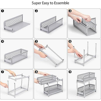 Bathroom Kitchen Sink Storage Rack Drawer Plastic Shelf Seasoning Holder - Grey