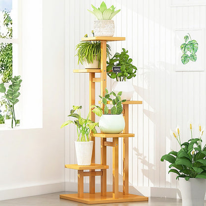 NNEDSZ 5 Tiers Vertical Bamboo Plant Stand Staged Flower Shelf Rack Outdoor Garden