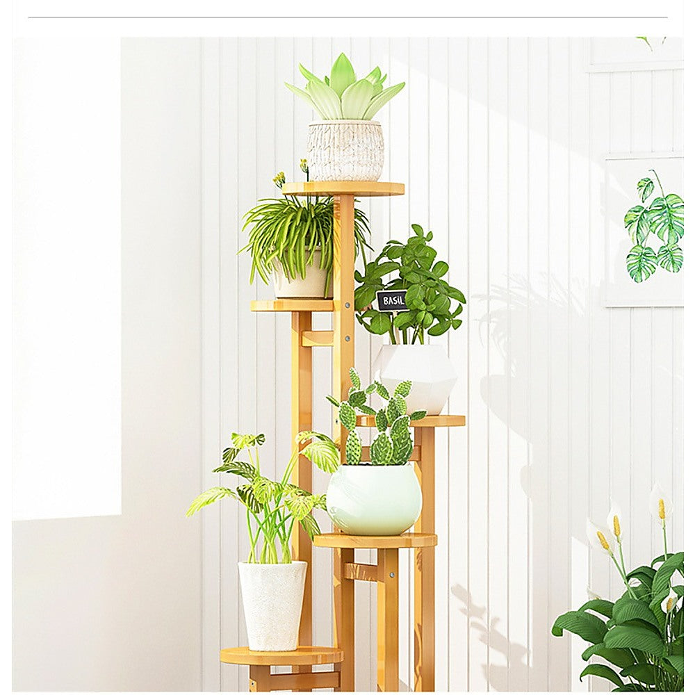 NNEDSZ 5 Tiers Vertical Bamboo Plant Stand Staged Flower Shelf Rack Outdoor Garden