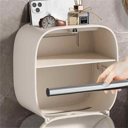 NNEDSZ Light Yellow Wall-Mounted Bathroom Tissue Box - Waterproof Paper Towel Dispenser with Storage Shelf, No-Drill Design(Tissue box only)