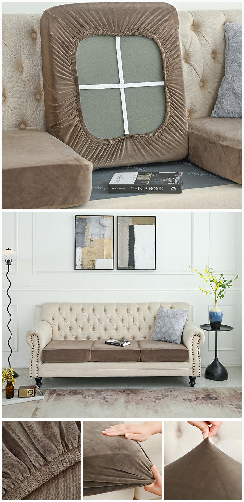 NNEDSZ 2 Pcs Brown Elegant Polyester Sofa Cover - Full Protection Against Cat Scratches & Wear