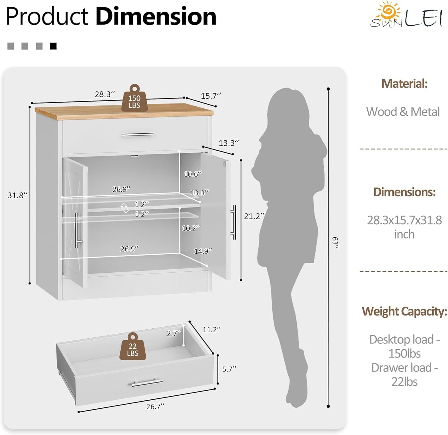 White And Yellow Kitchen Buffet Sideboard Cabinet With Large Drawer