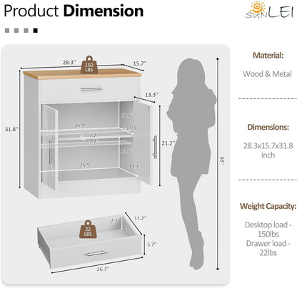 White And Yellow Kitchen Buffet Sideboard Cabinet With Large Drawer