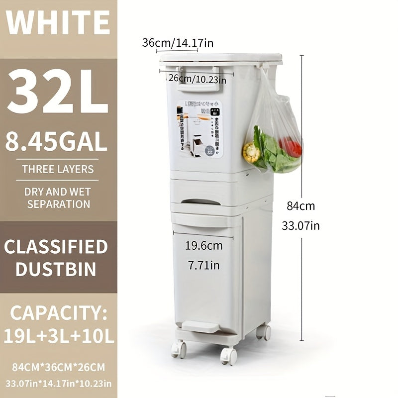 Wheeled Press-Top Kitchen Recycling Bin