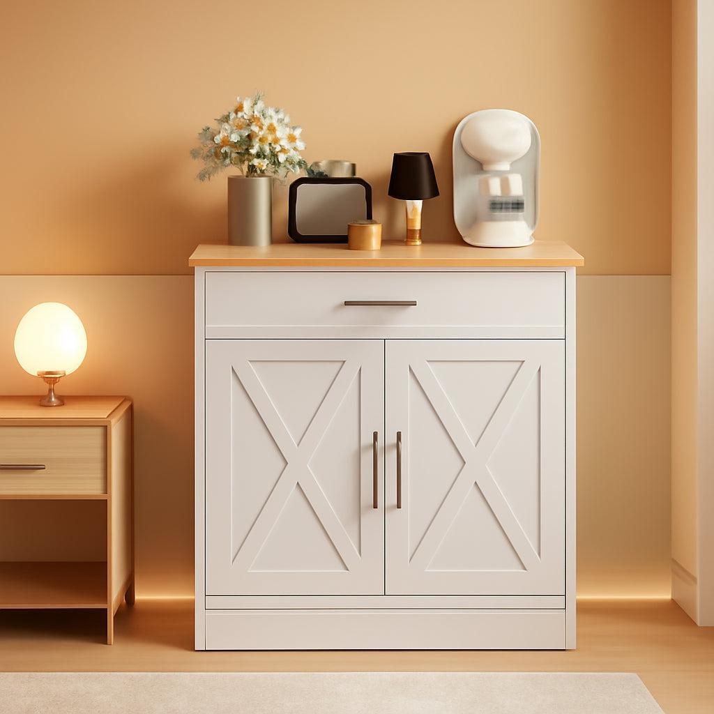 White And Yellow Kitchen Buffet Sideboard Cabinet With Large Drawer